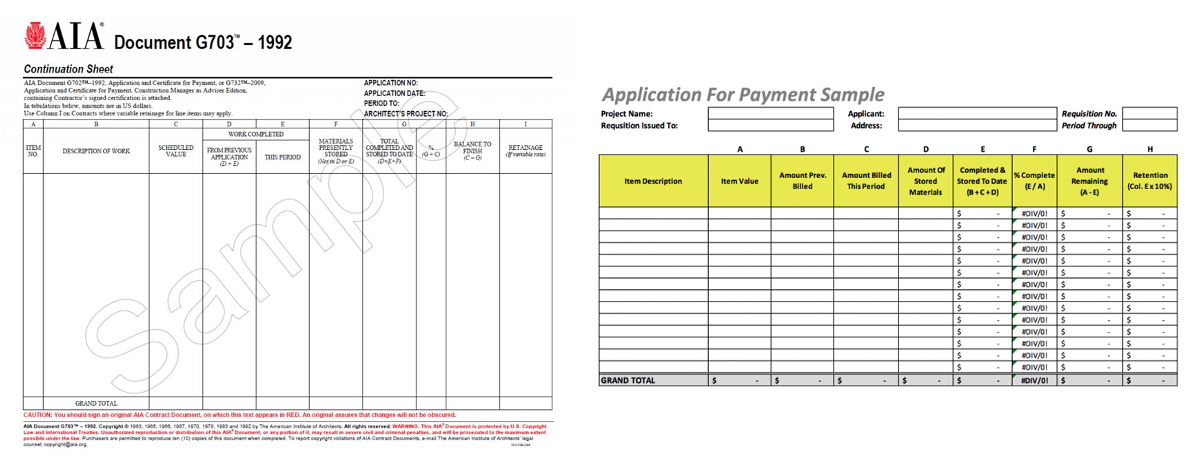 PMWeb 7 Continuation Sheet
Application for Payment Sample