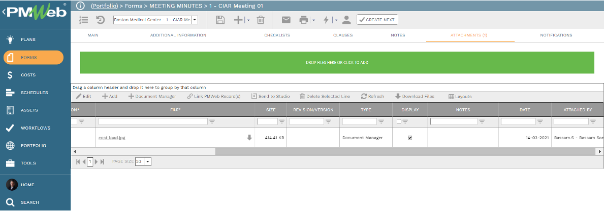PMWeb 7 Forms Meeting Minutes CIAR Meeting Attachments