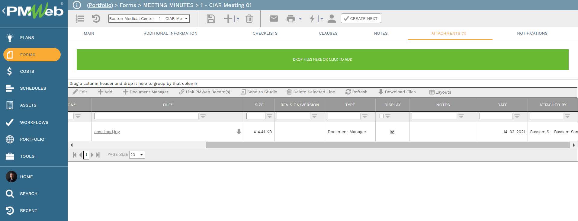 PMWeb 7 Forms Meeting Minutes CIAR Meeting Attachments
