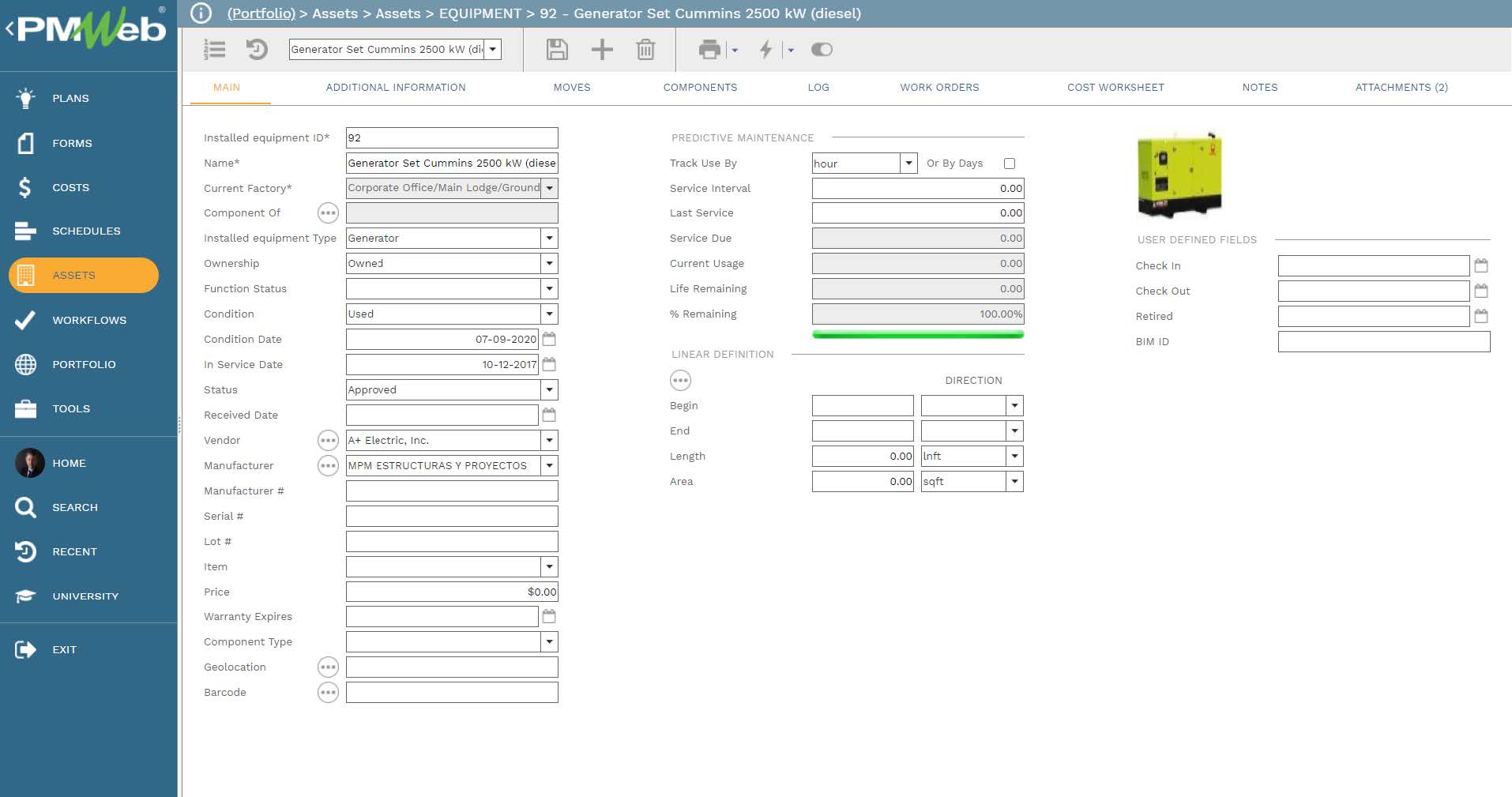 PMWeb 7 Assets Assets Equipment Main