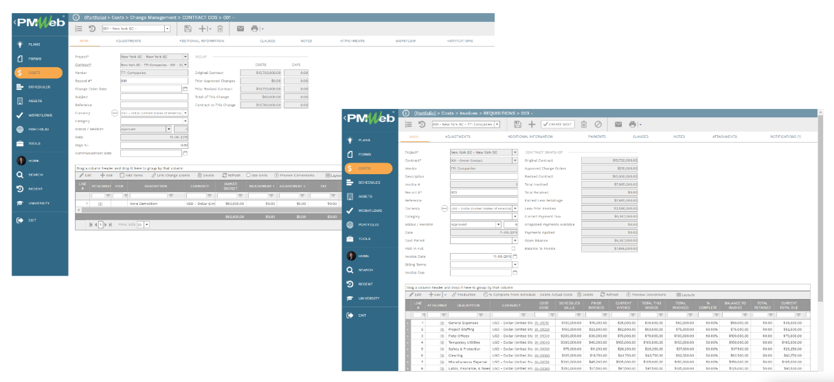 PMWeb 7 Costs Change Management Contracts COS Main
Costs Invoices Requisition