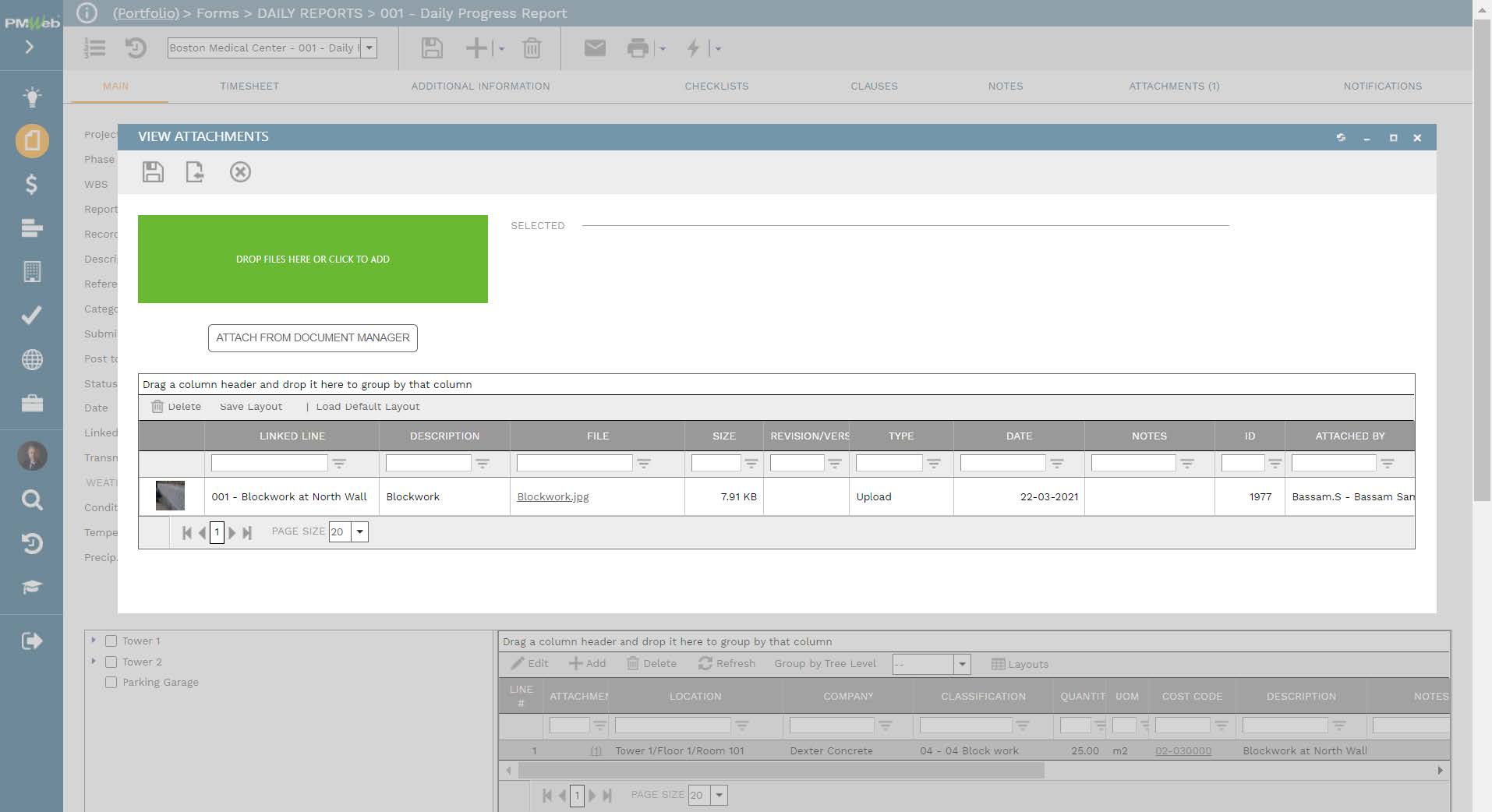 PMWeb 7 Forms Daily Reports Daily Progress Report Main View Attachments 