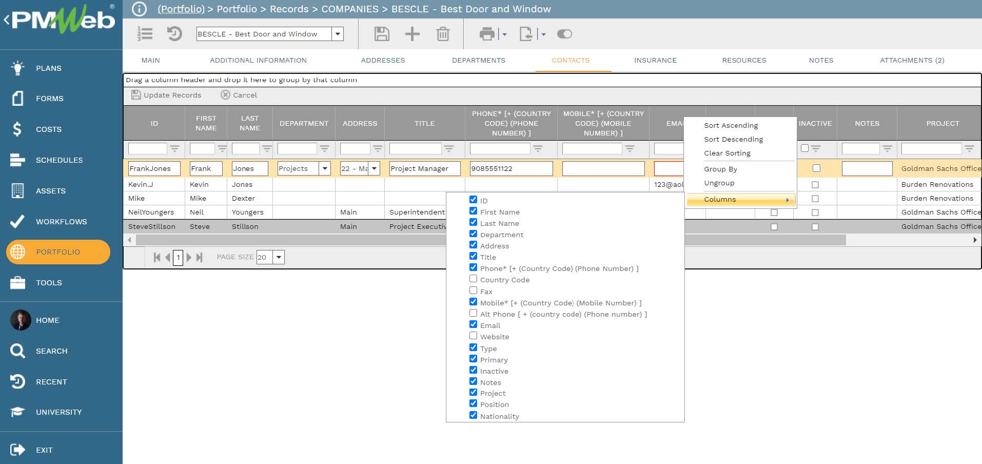 PMWeb 7 Portfolio Records Companies BESCLE Contacts