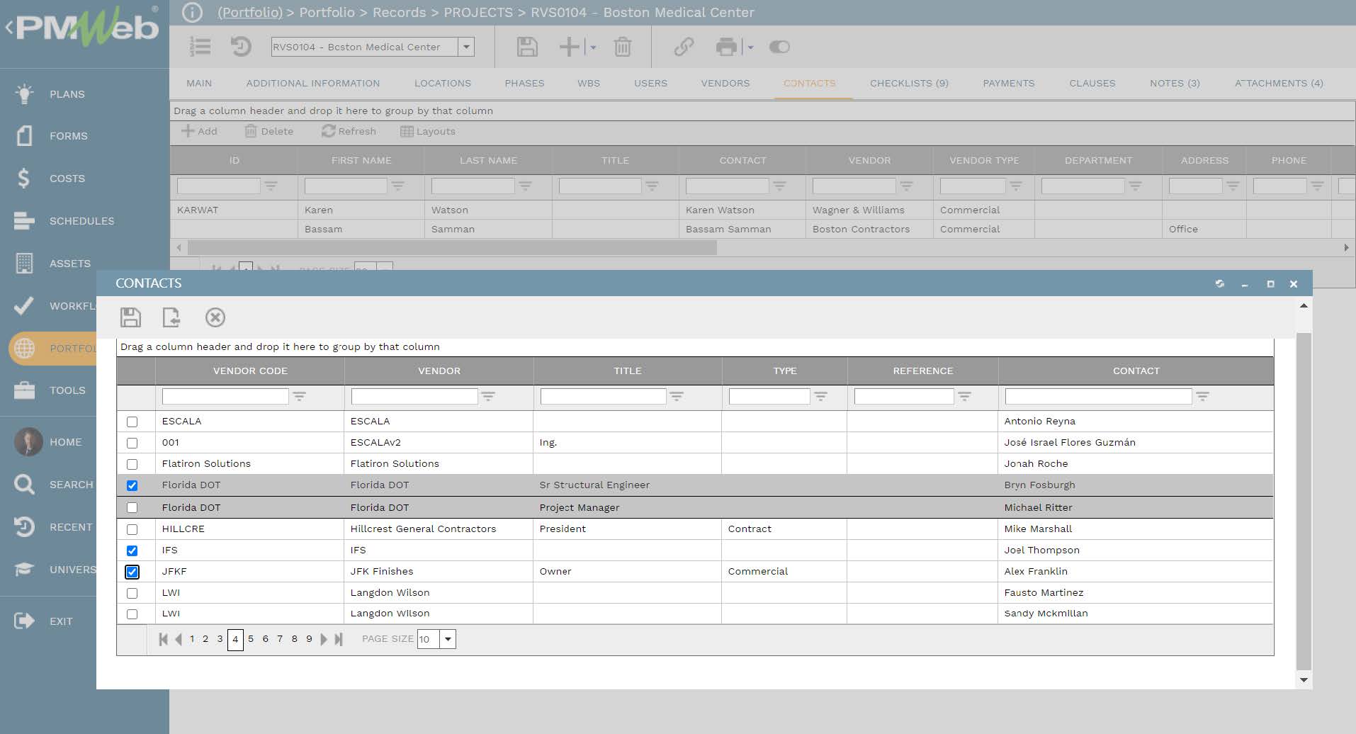 PMWeb 7 Portfolio projects Contacts