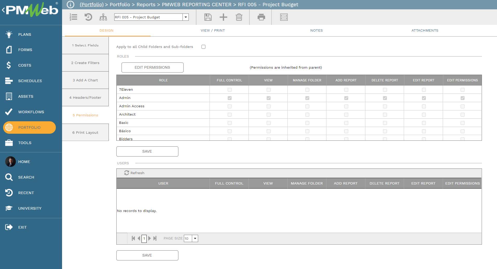 PMWeb 7 Portfolio Reports PMWEB Reporting Center RFI Project Budget Design Define Calculation Field