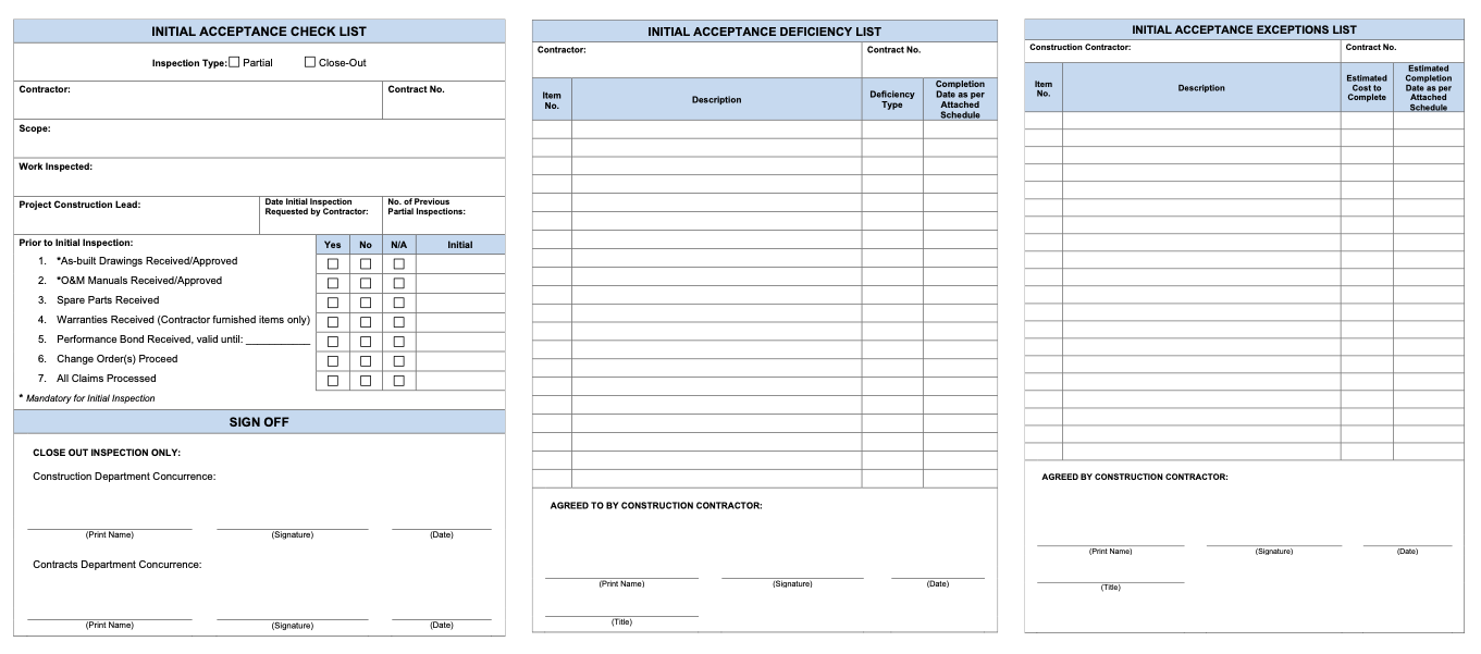PMWeb 7 Initial Acceptance Check List