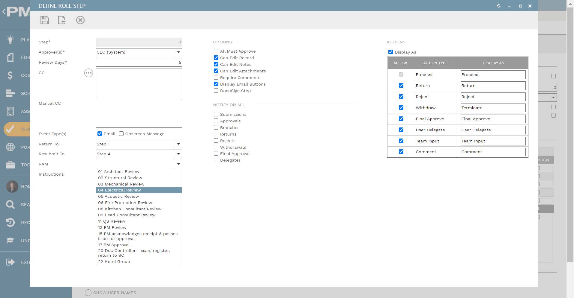 PMWeb 7 Workflow Business Processes Roles Define Role Step