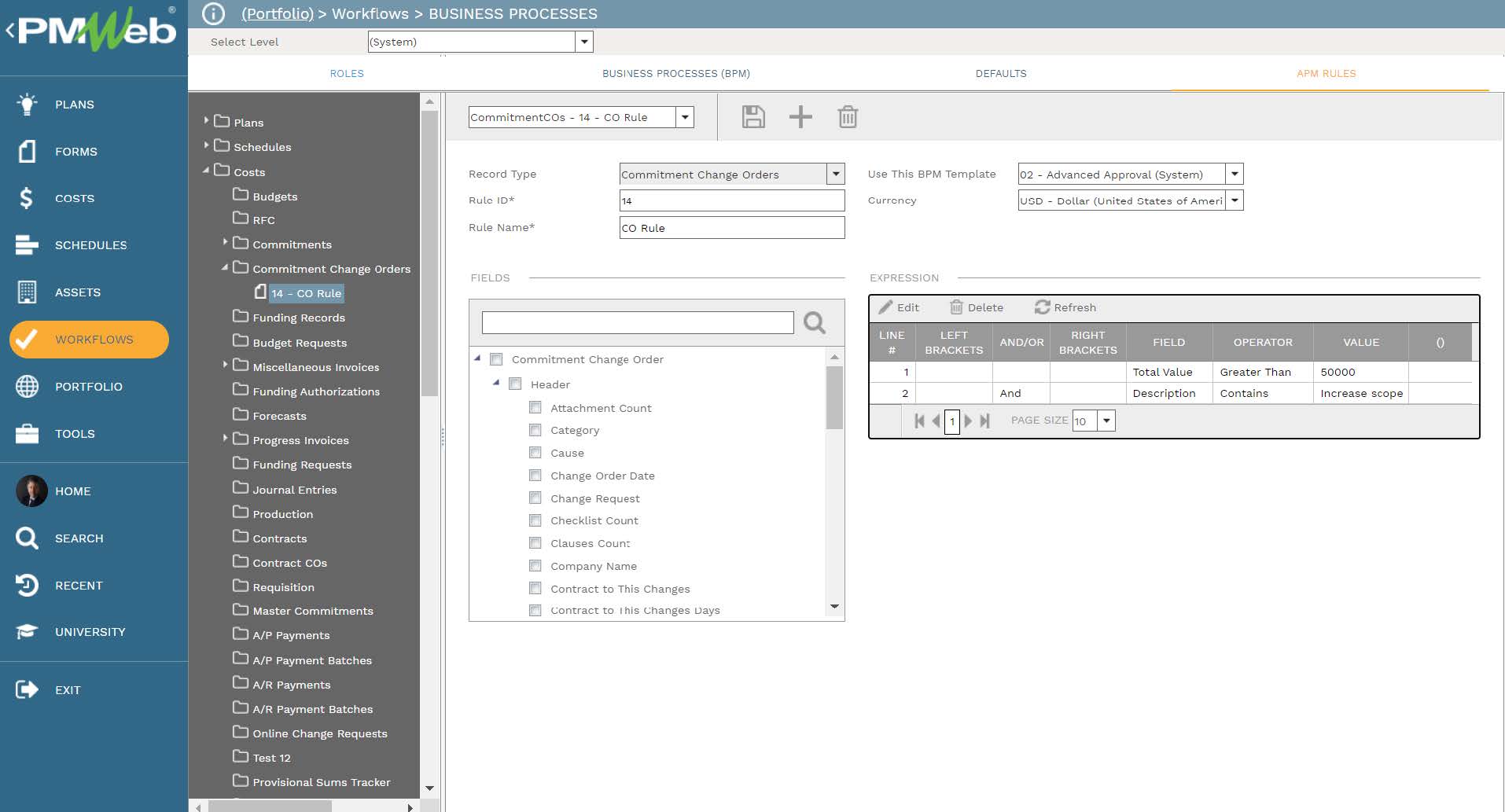 PMWeb 7 Workflow Business Processes APM Rules