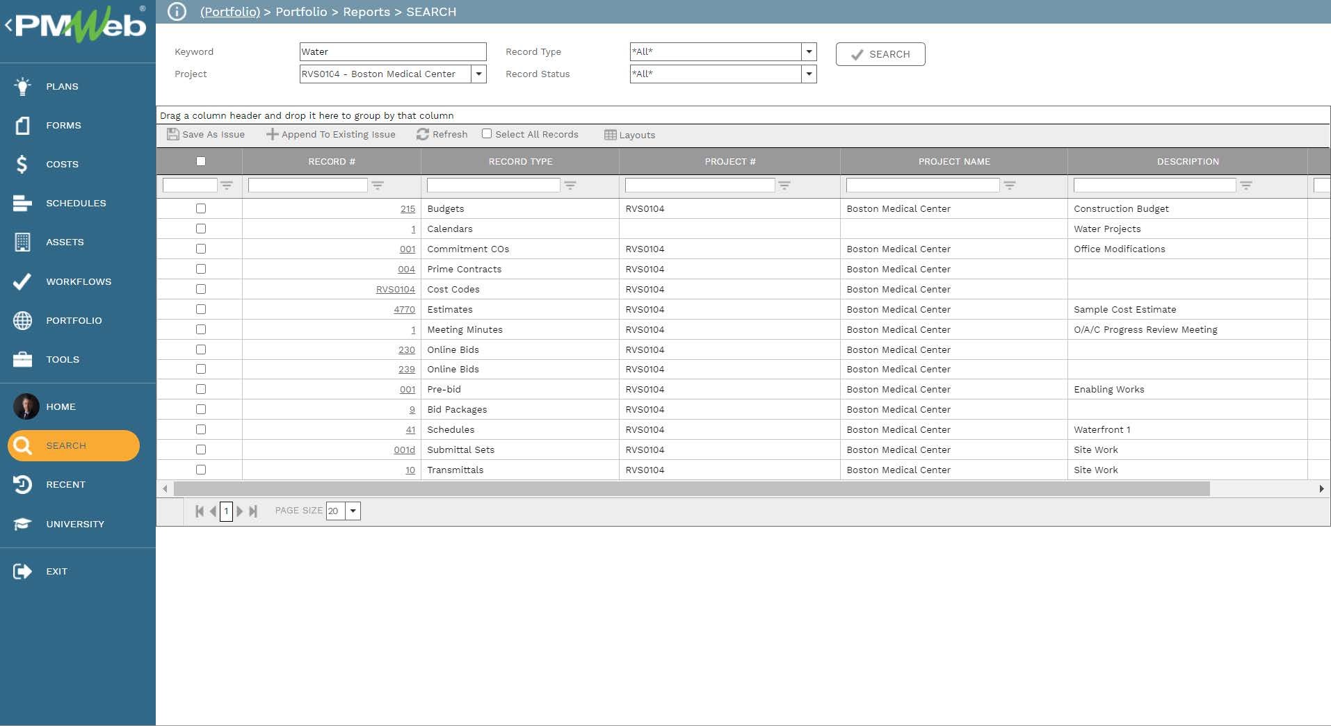 PMWeb 7 Portfolio Reports Search 