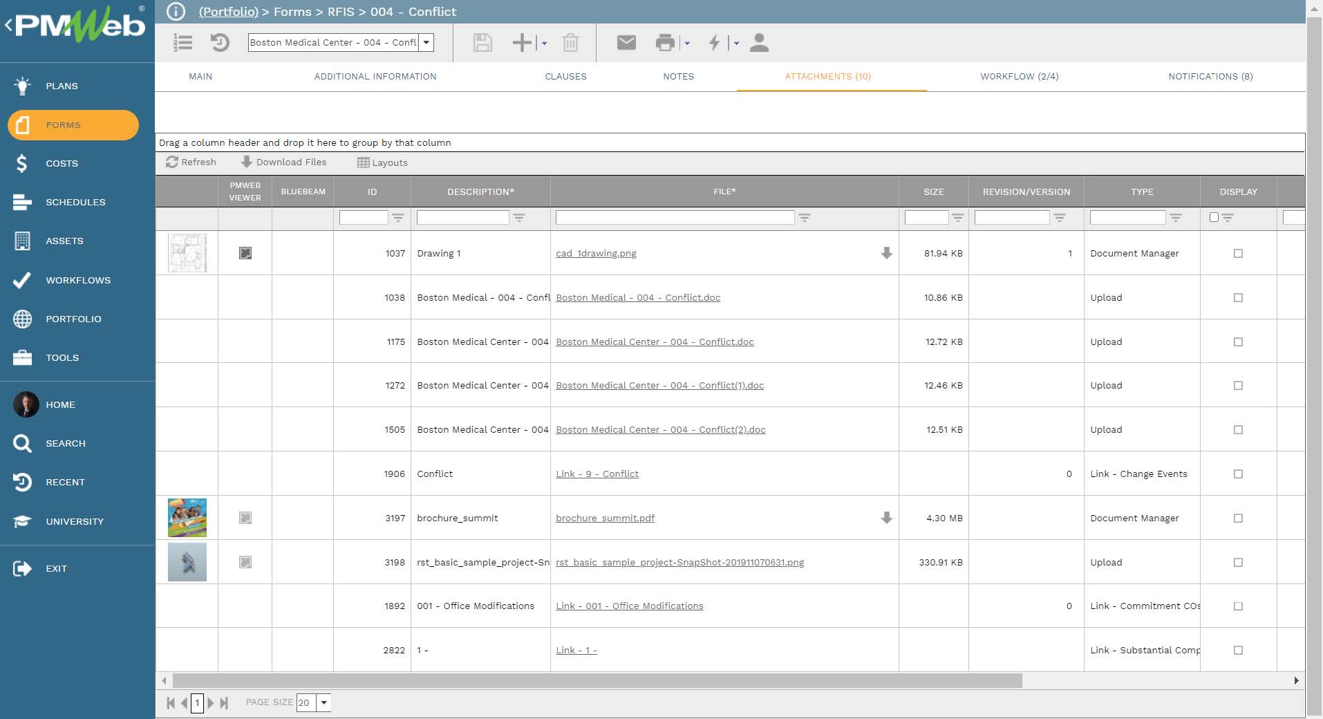 PMWeb 7 Forms RFIs Conflict Attachments 