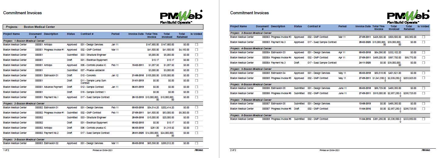 PMWeb 7 Commitment Invoices