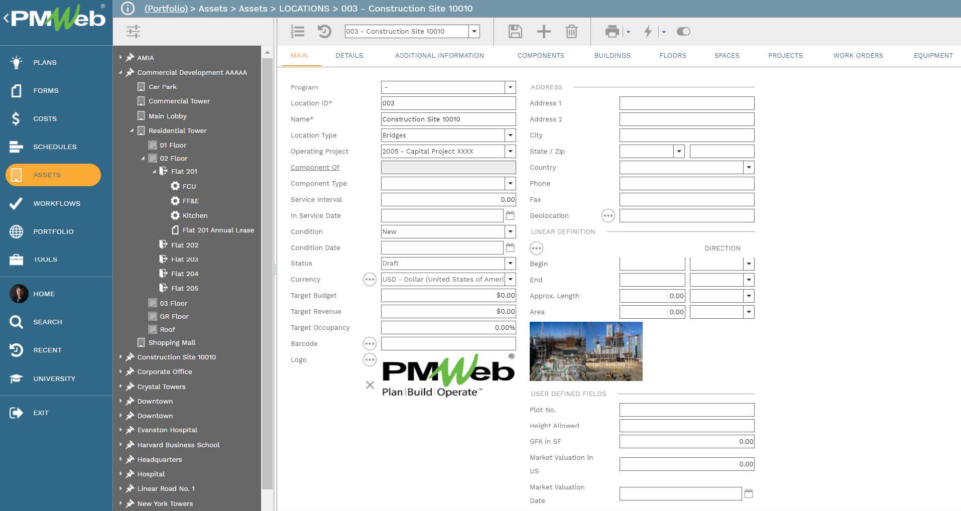 PMWeb 7 Assets Assets Locations Construction Site 10010 Main