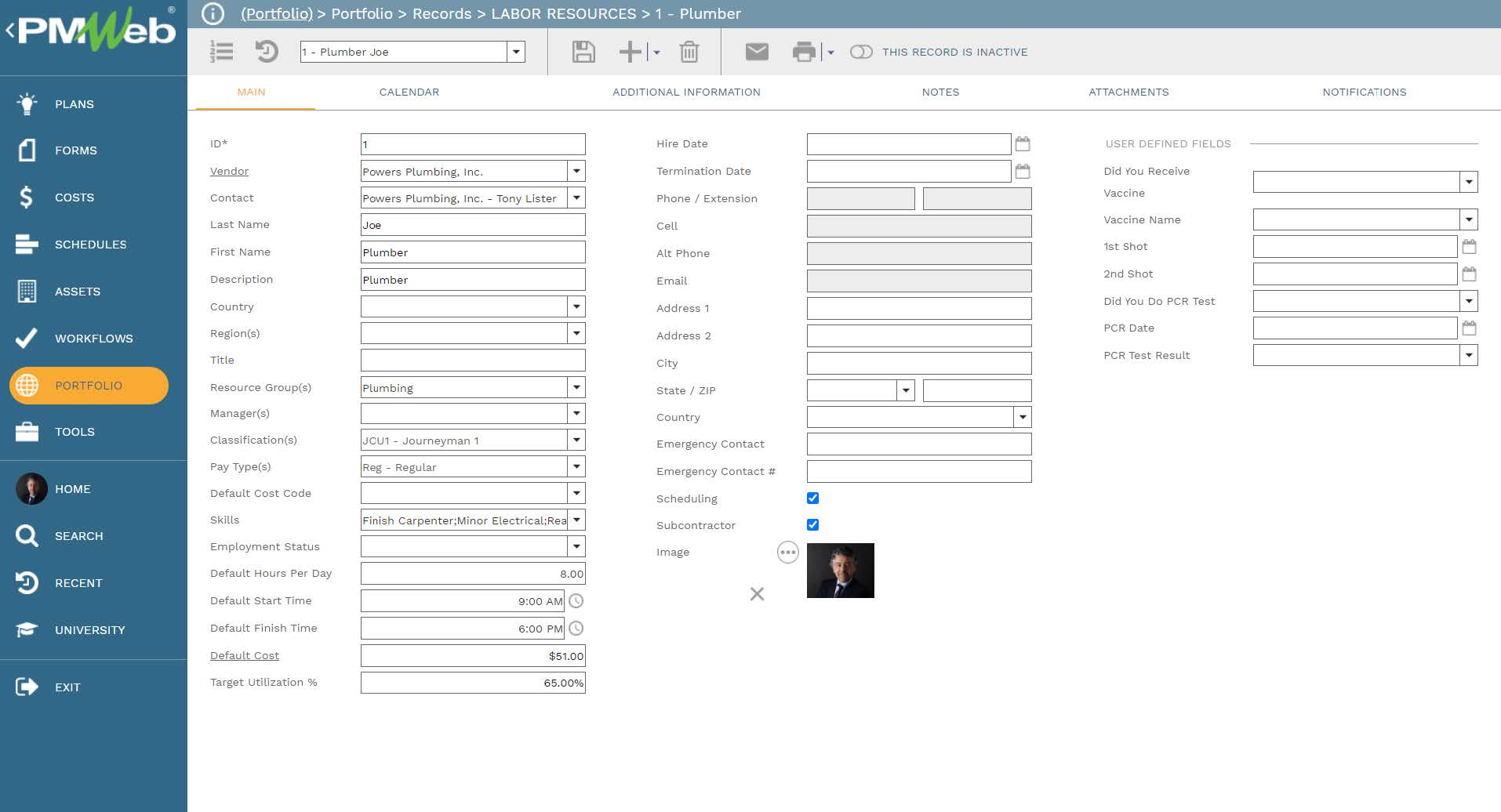PMWeb 7 Portfolio Records Labor Resources Main