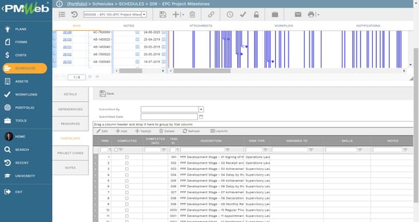 PMWeb 7 Schedules EPC Milestone Dates