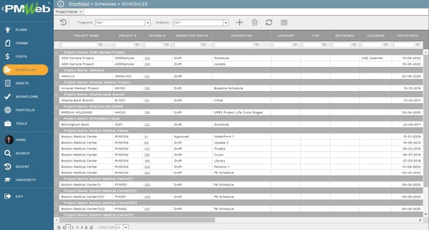 PMWeb 7 Schedules for tracking Milestone Dates