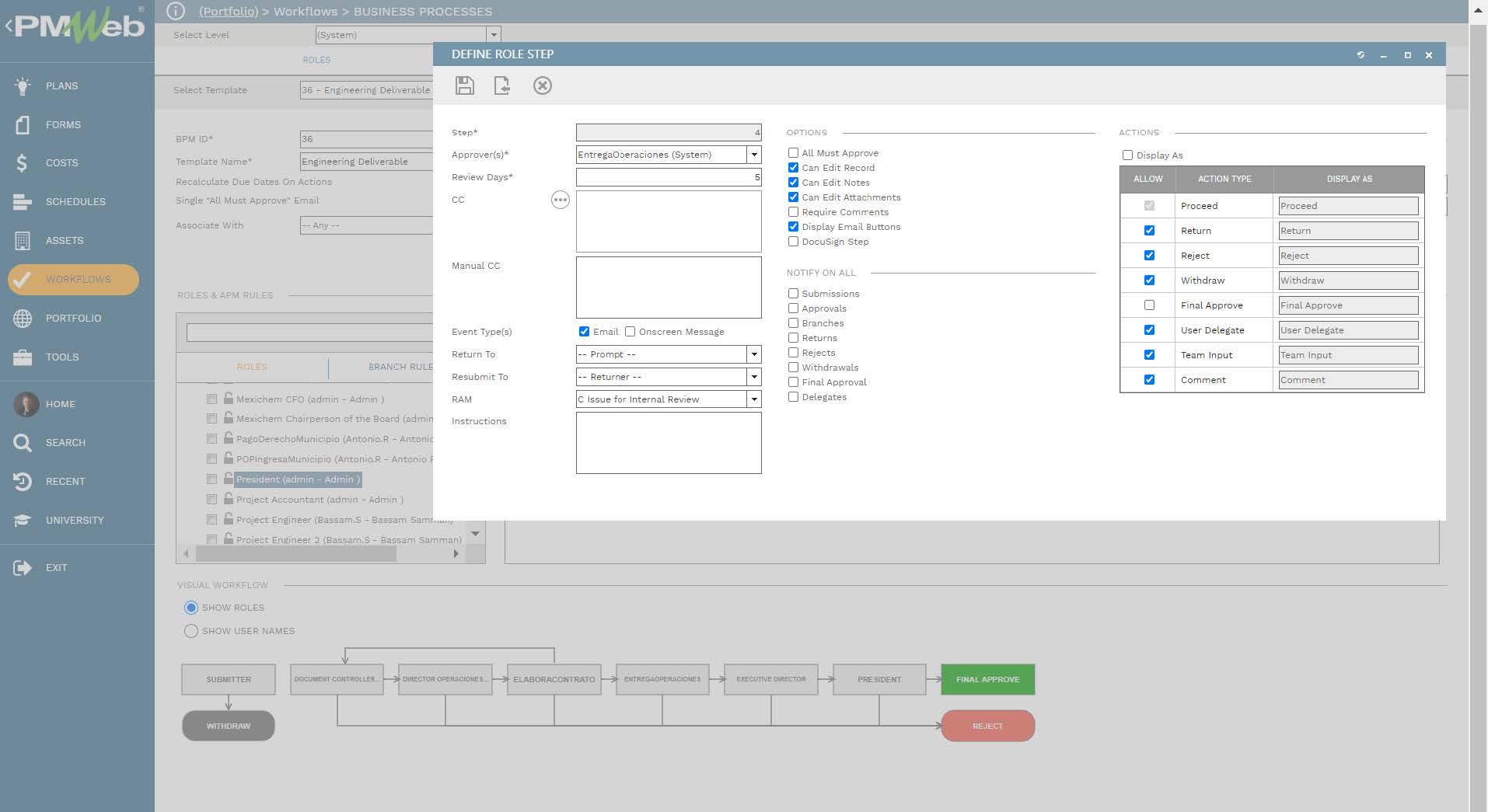 PMWeb 7 Workflow Business Processes Define Role Step