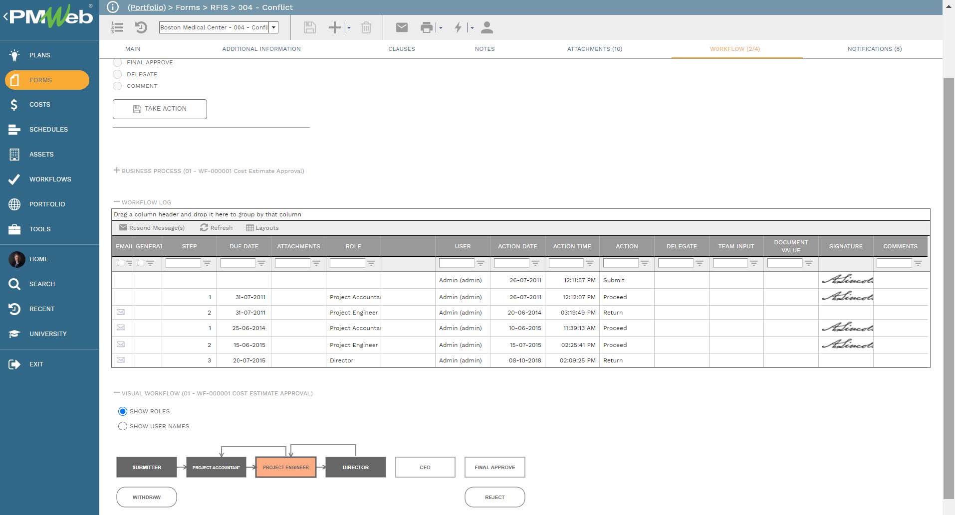 PMWeb 7 Forms RFIs Conflict Workflow