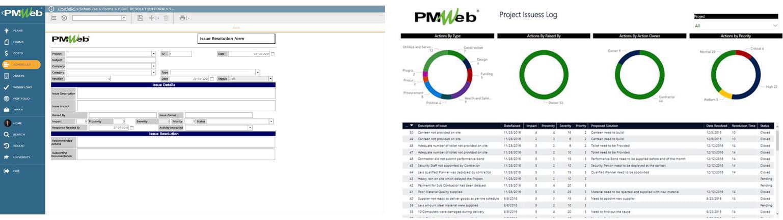 PMWeb 7 Schedules Forms Issues Resolution Form Main
PMWeb 7 Project Issuess Log
