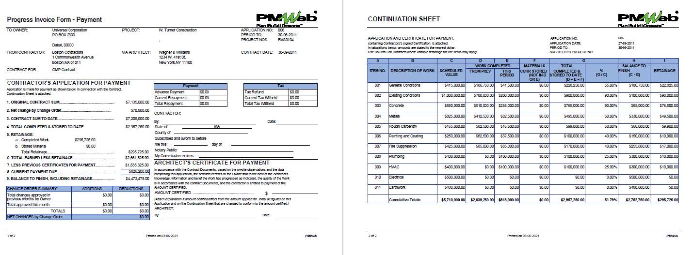 PMWeb 7 Progress Invoice Form Payment
PMWeb 7 Continuation Sheet