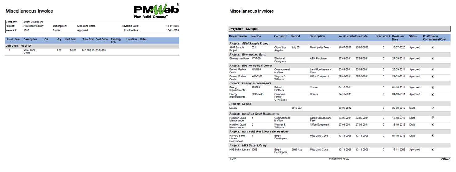 PMWeb 7 Miscellaneous Invoices