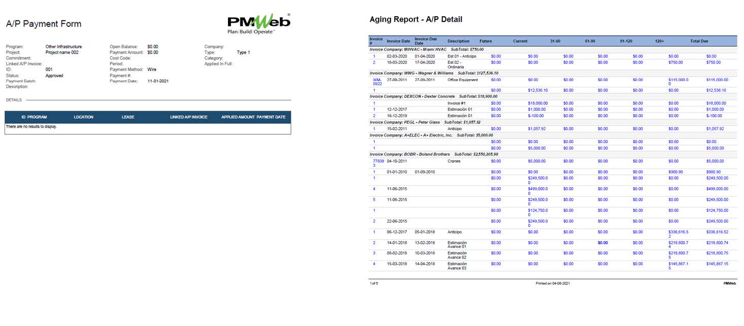 PMWeb 7 A/P Payment Form
Aging Reprot - A/P Detail