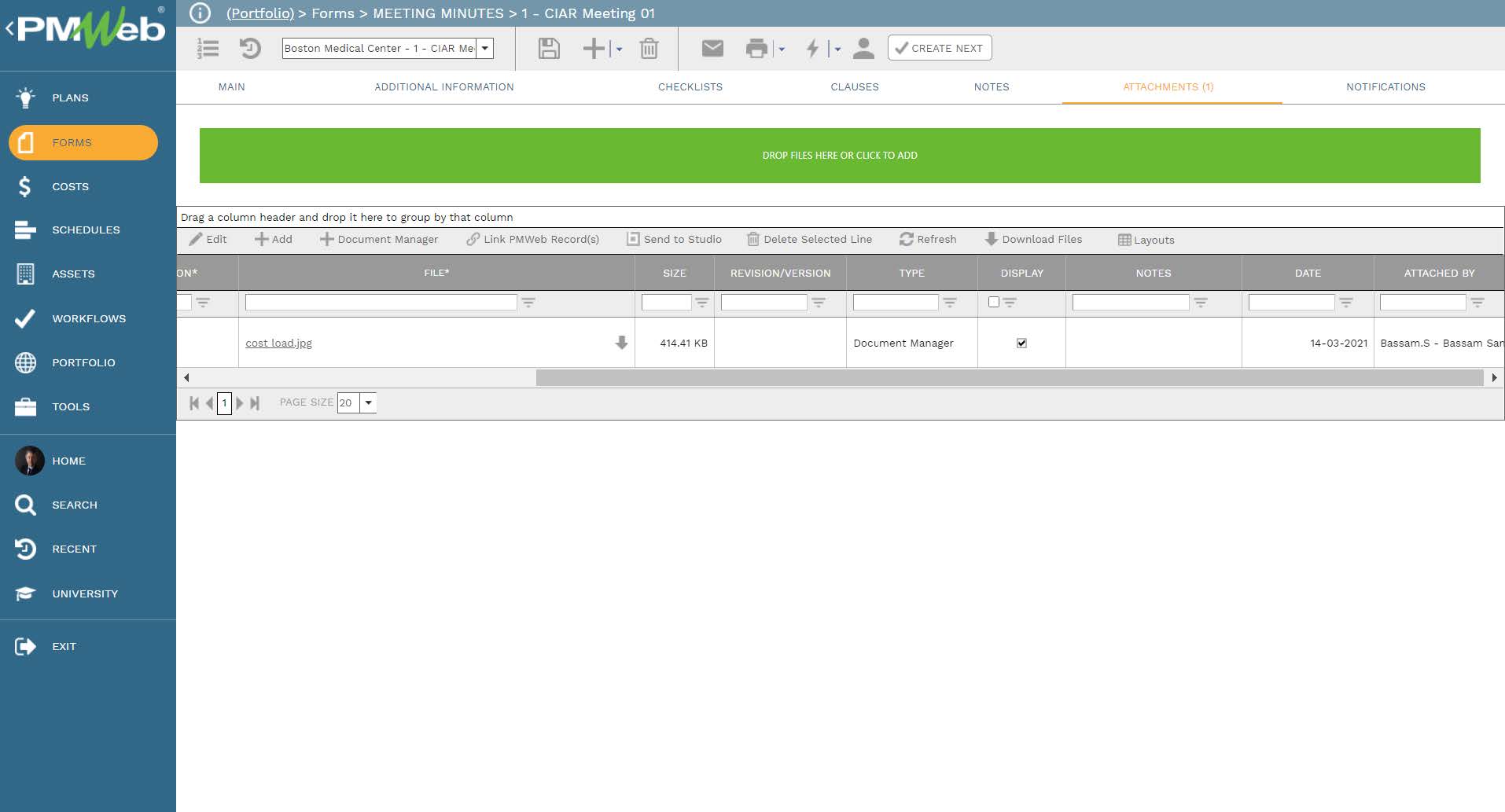 PMWeb 7 Forms Meeting Minutes CIAR Meeting Attachment