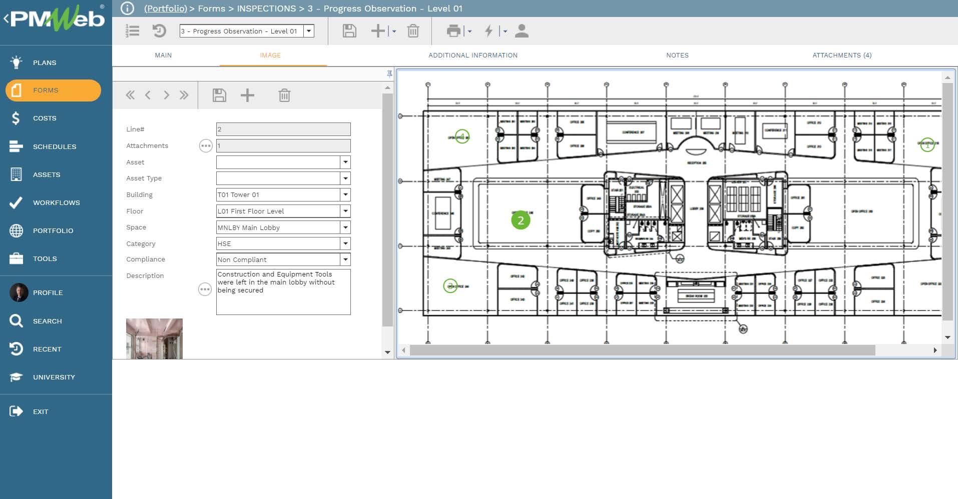 PMWeb 7 Forms Inspections Progress Observation Level 01 Image