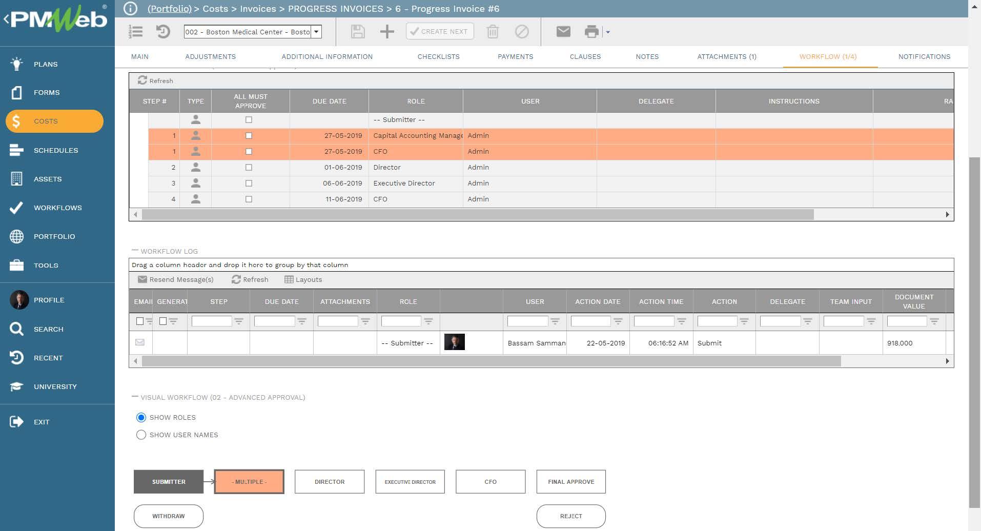 PMWeb 7 Costs Invoices Progress Invoices Progress Invoices Workflow