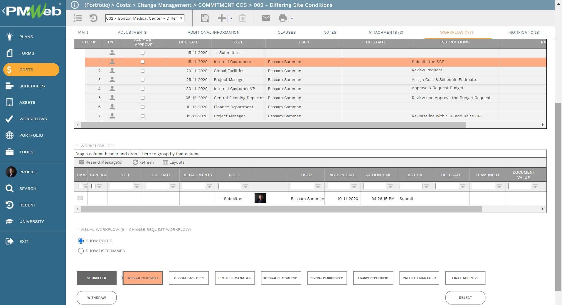 PMWeb 7 Costs Change Managment Commitment COS Differing Site Conditions
Workflow