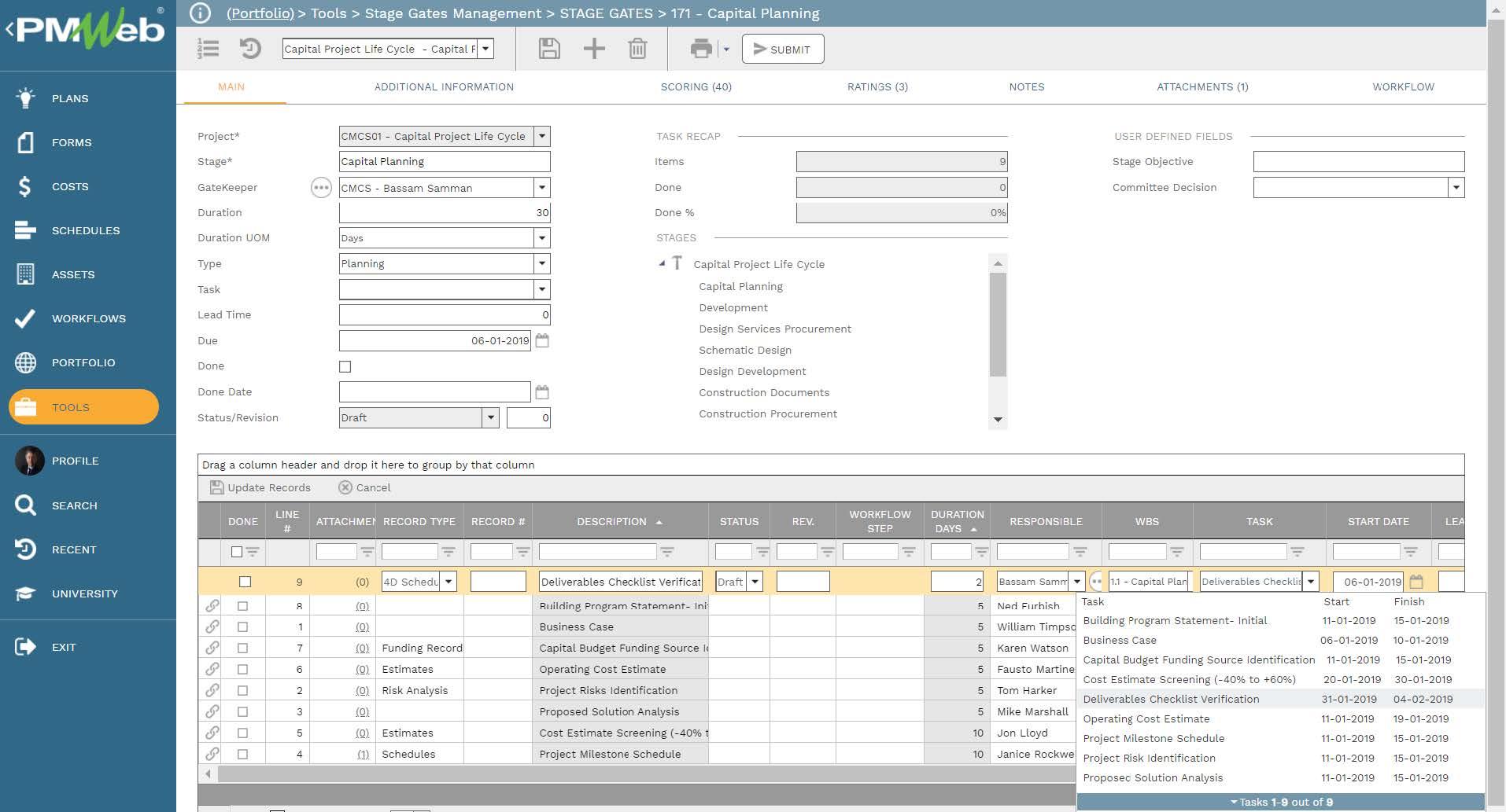 PMWeb 7 Tools Stage Gates Management Stage Gates Capital Planning
Main