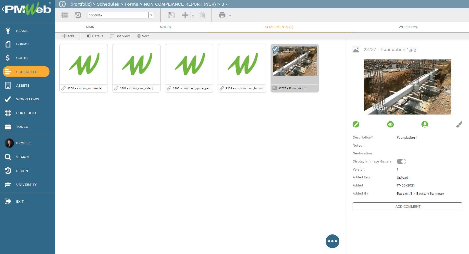 PMWeb 7 Schedules Forms Non Compliance Report
Attachment 