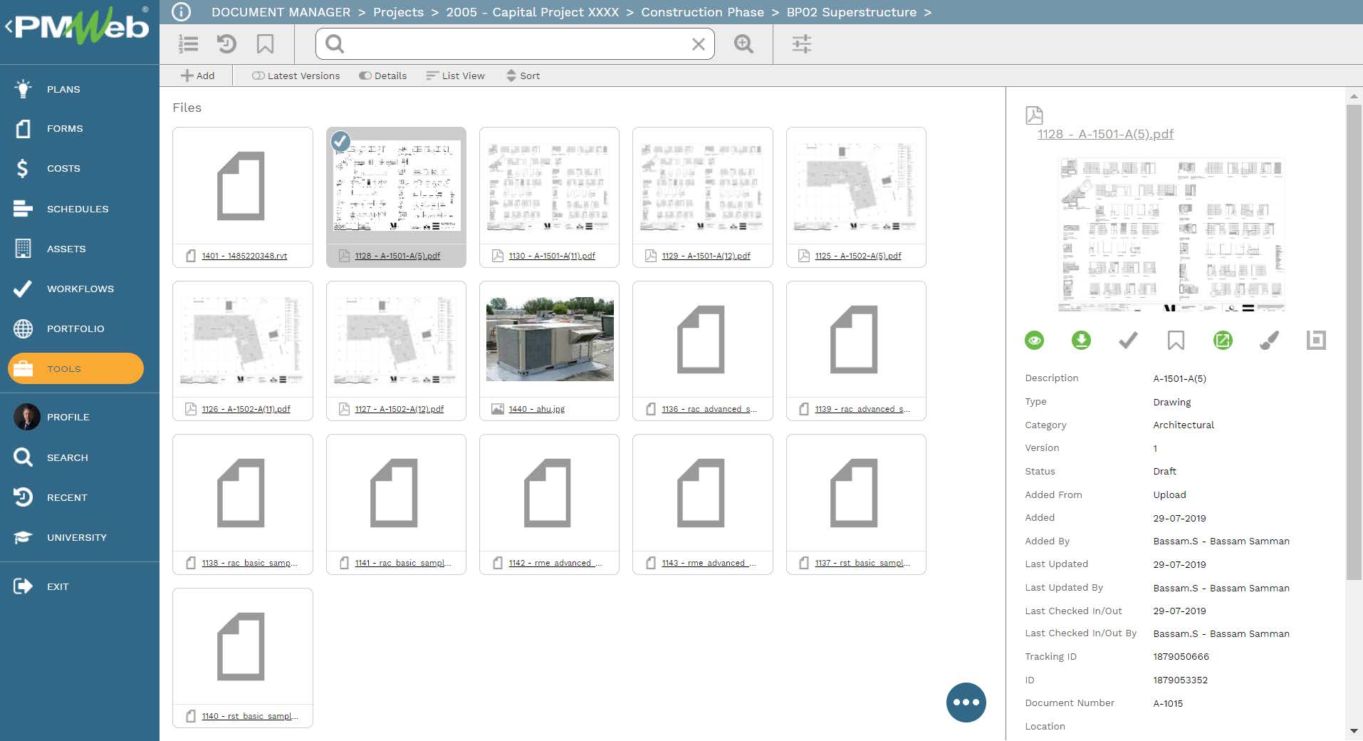 PMWeb 7 Document Manager Projects Capital Project Construction Phase BP02 Superstructure 
