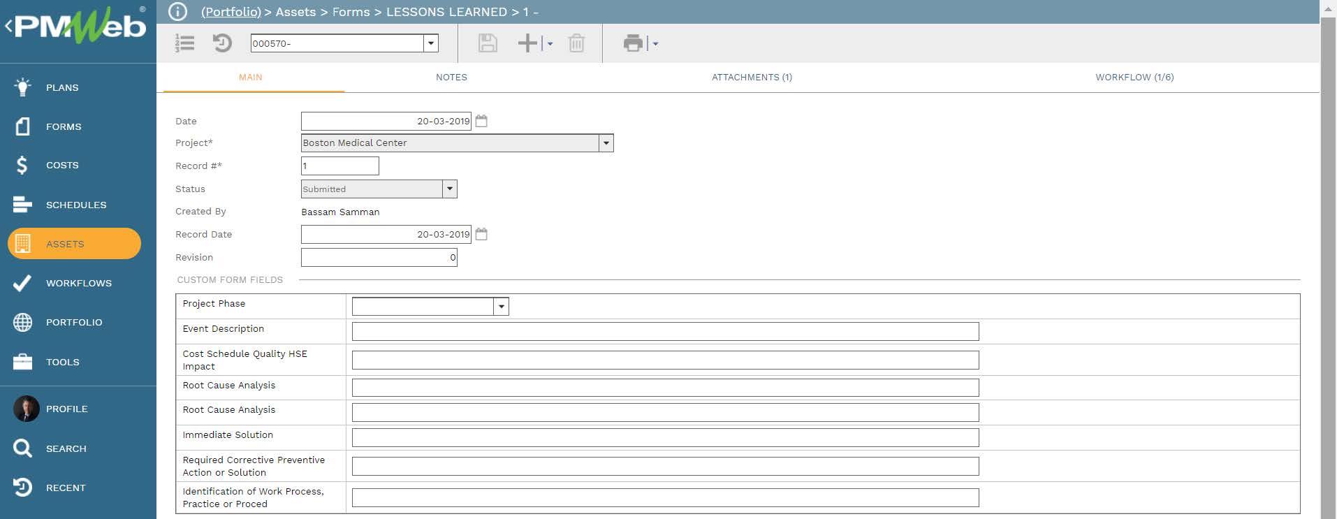 PMWeb 7 Assets Forms Lessons Learned
Main