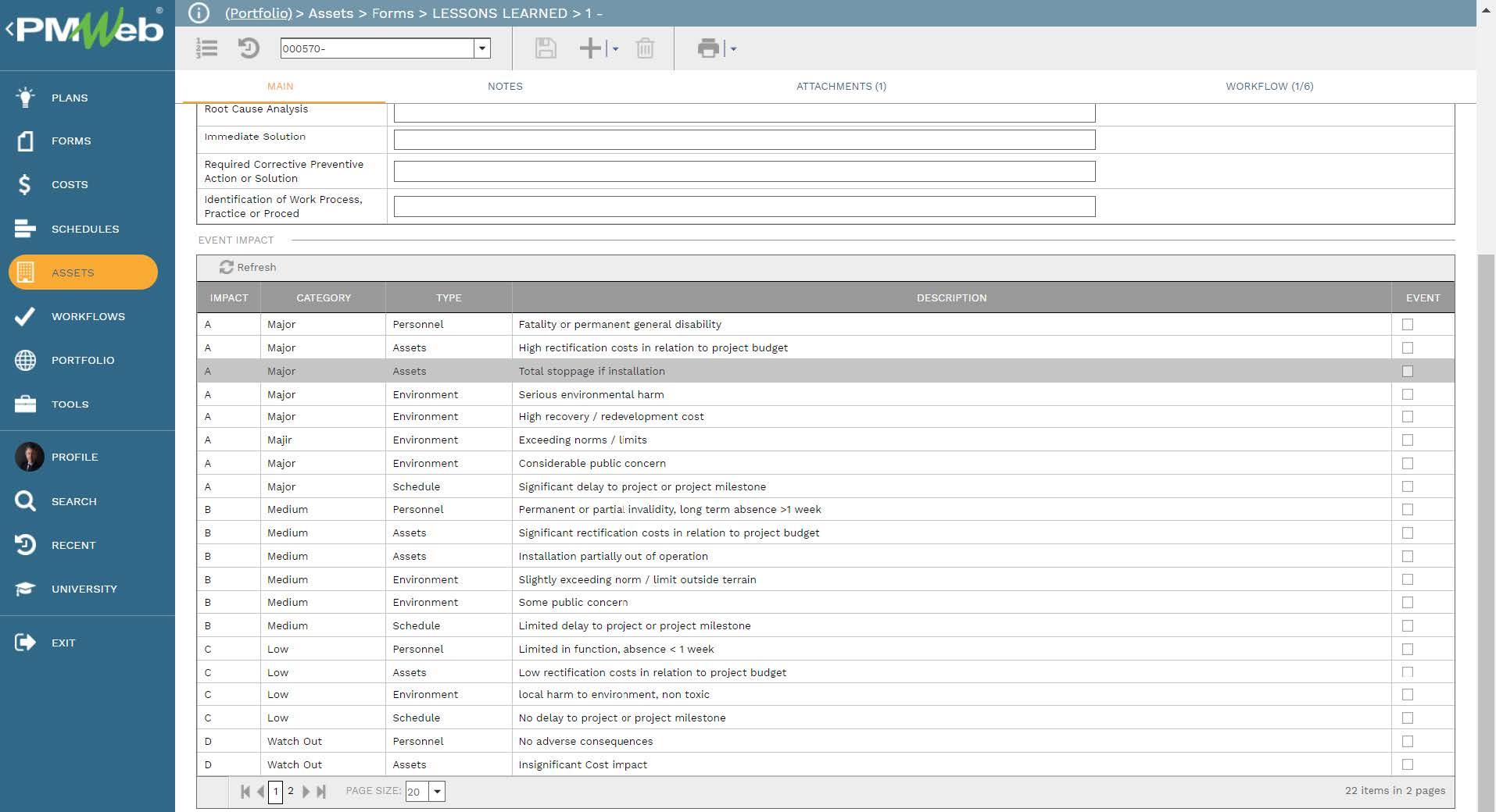 PMWeb 7 Assets Forms Lessons Learned
Main