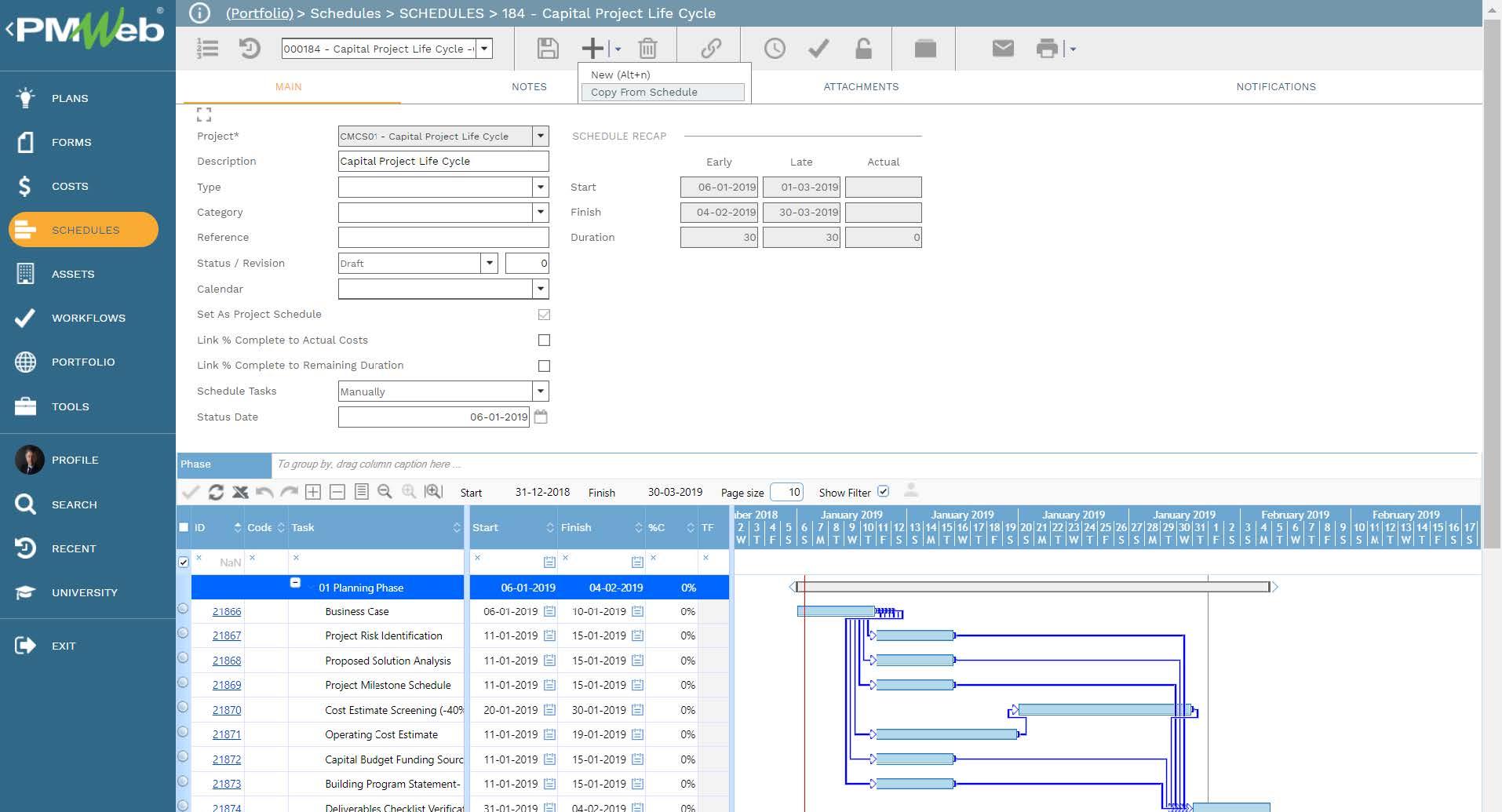 PMWeb 7 Schedules Schedules Capital Project Life Cycle
Main 