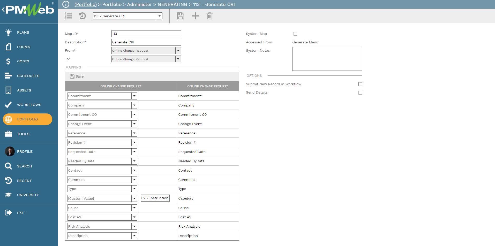 PMWeb 7 Portfolio Administer Generating Generate CRI