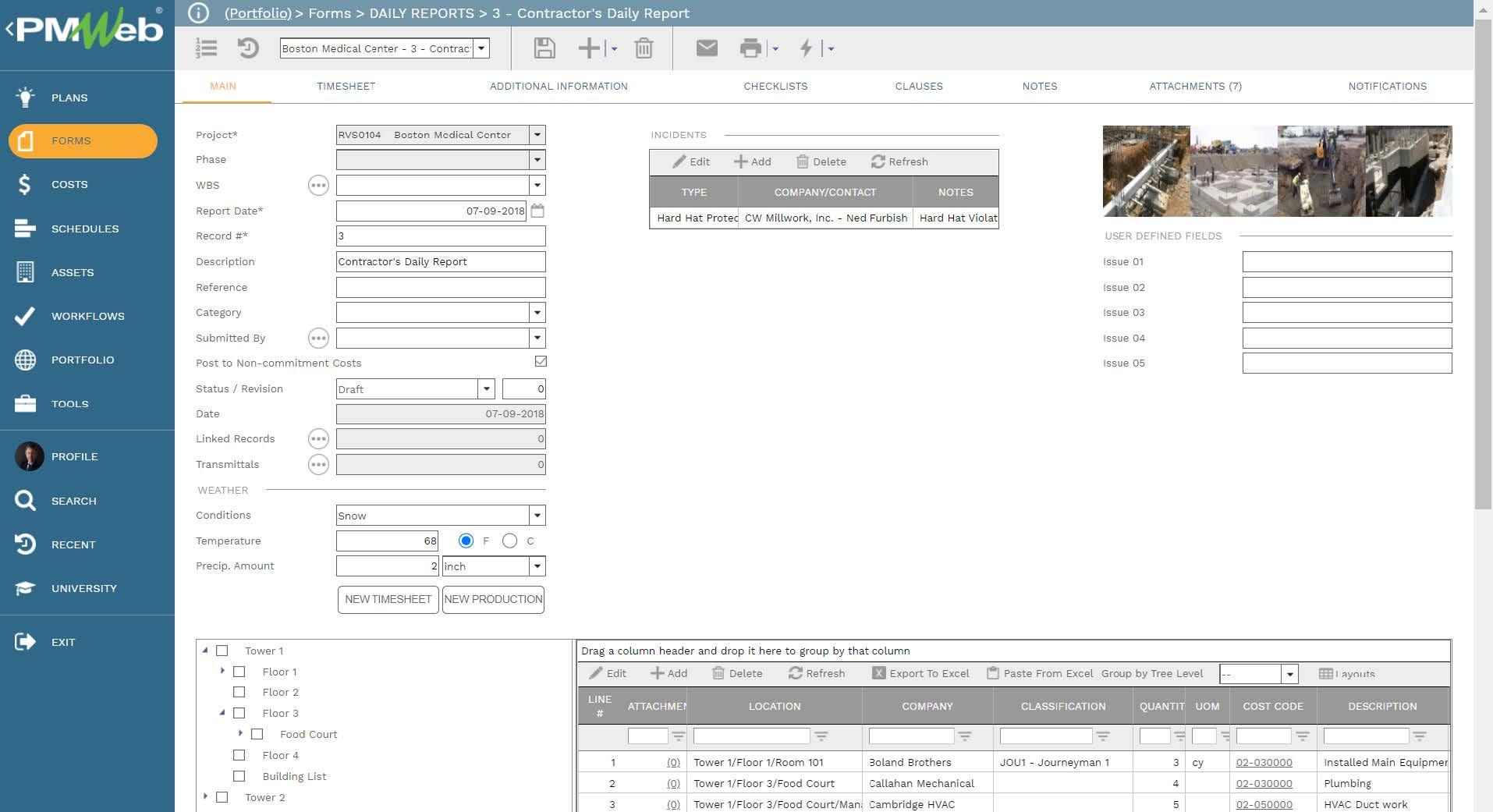 PMWeb 7 Forms Daily Reports Contractors Daily Report