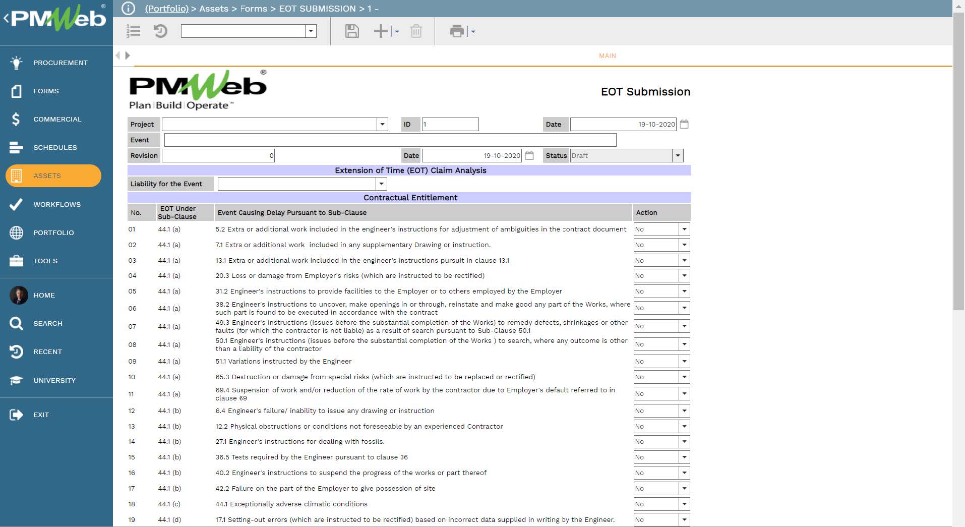 PMWeb 7 Assets Forms EOT Submission
Main