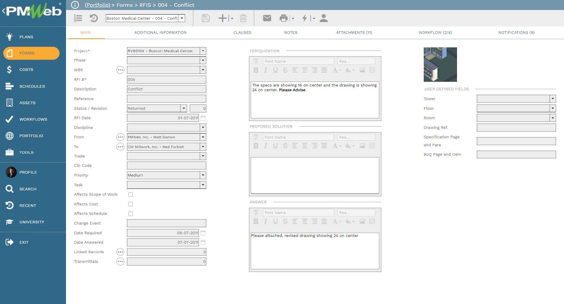PMWeb 7 Forms RFIS Conflict Main