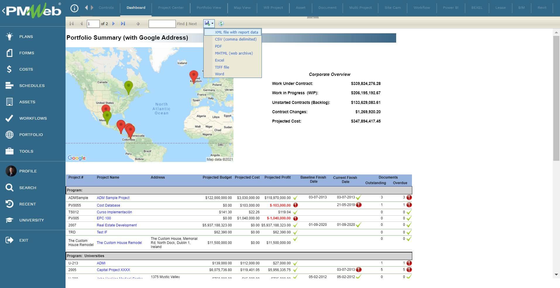 PMWeb 7 Home Dashboard