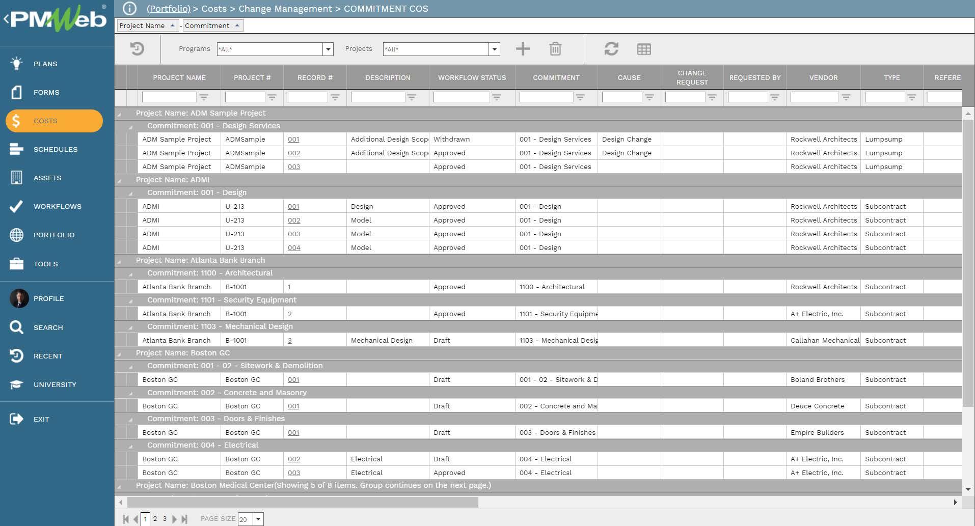 PMWeb 7 Costs Change Management Commitment COS 