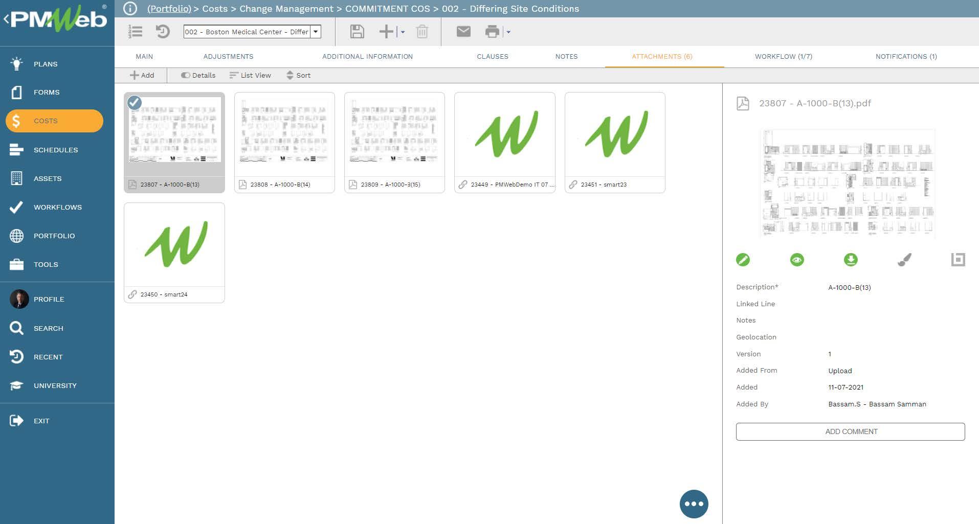 PMWeb 7 Costs Change Management Commitment COS Differing Site Conditions 
Attachment 