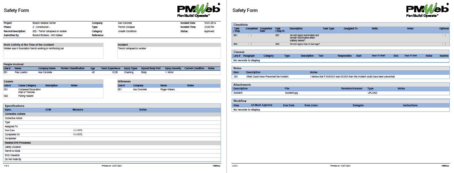 PMWeb 7 Safety Form