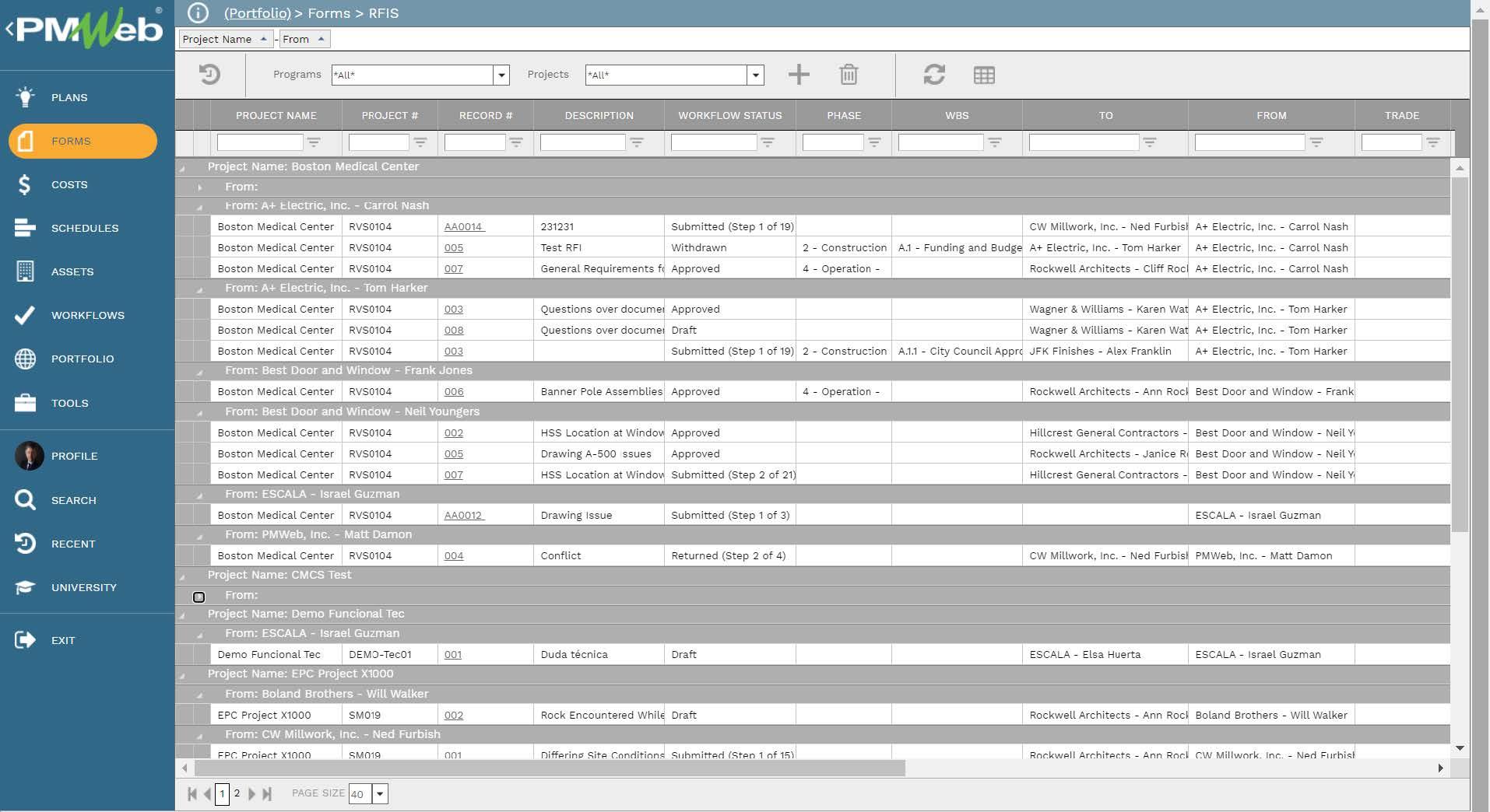 PMWeb 7 Forms RFIS