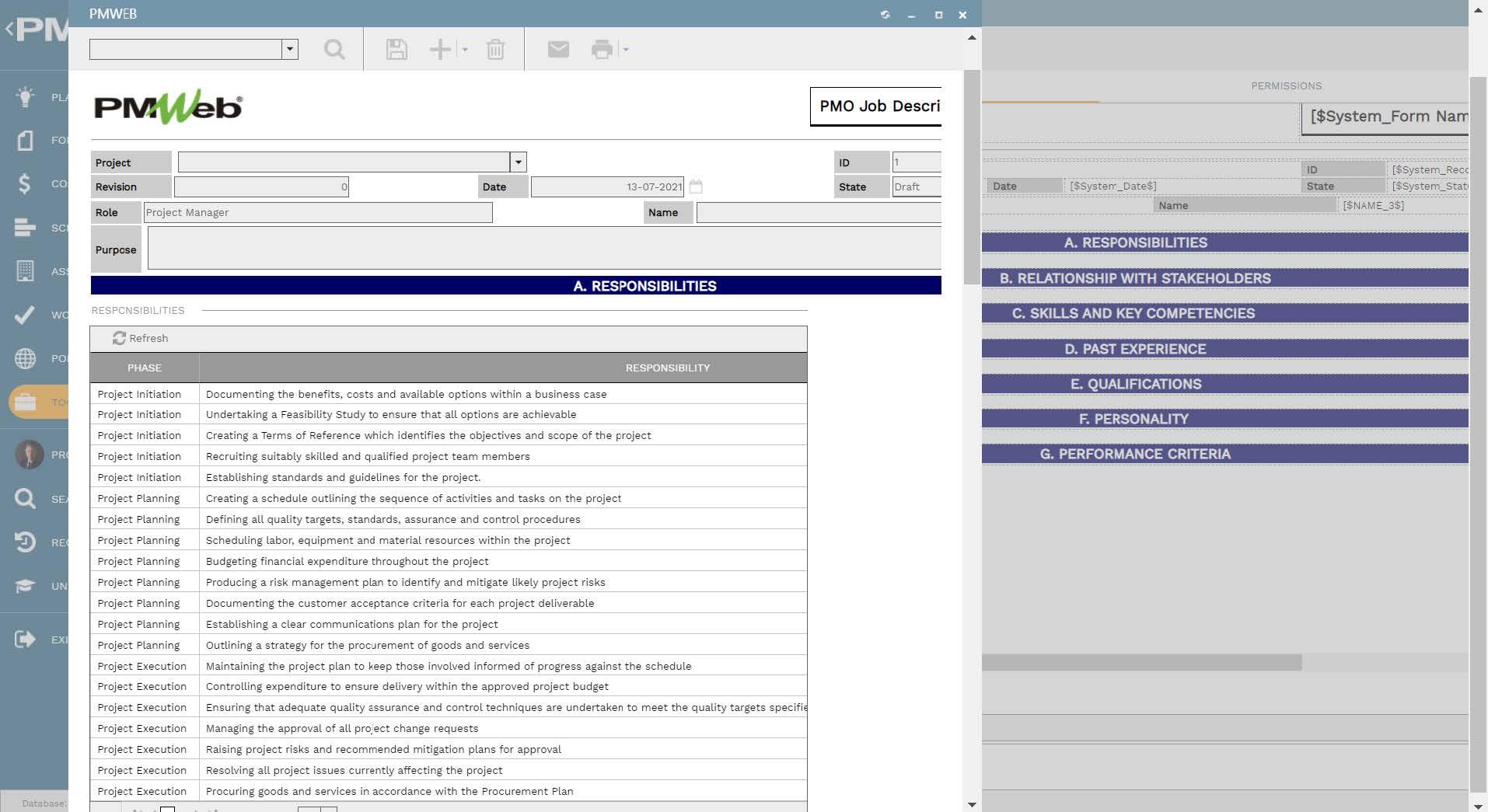 PMWeb 7 Tools PMO Job Description