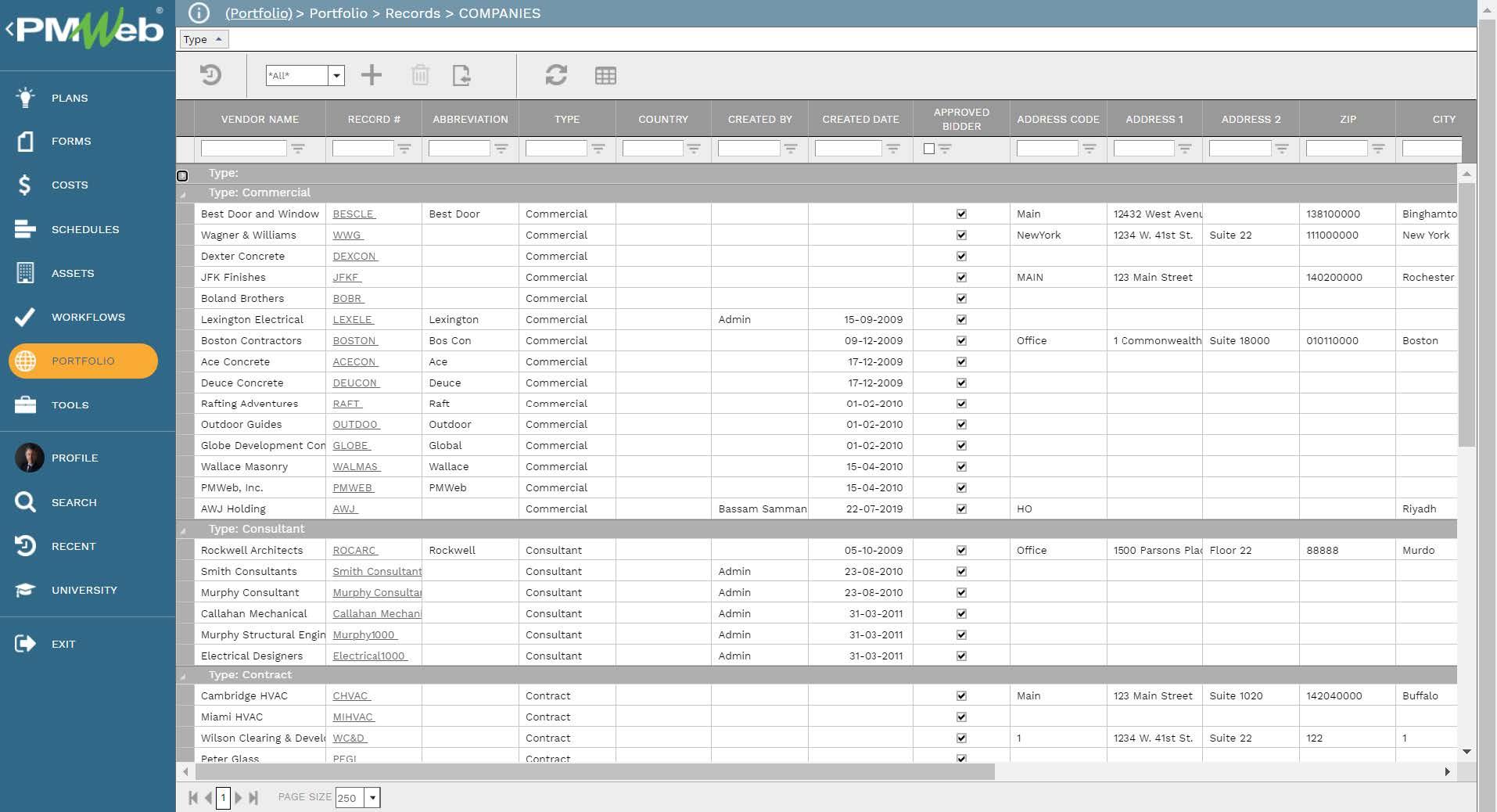 PMWeb 7 Portfolio Records Companies