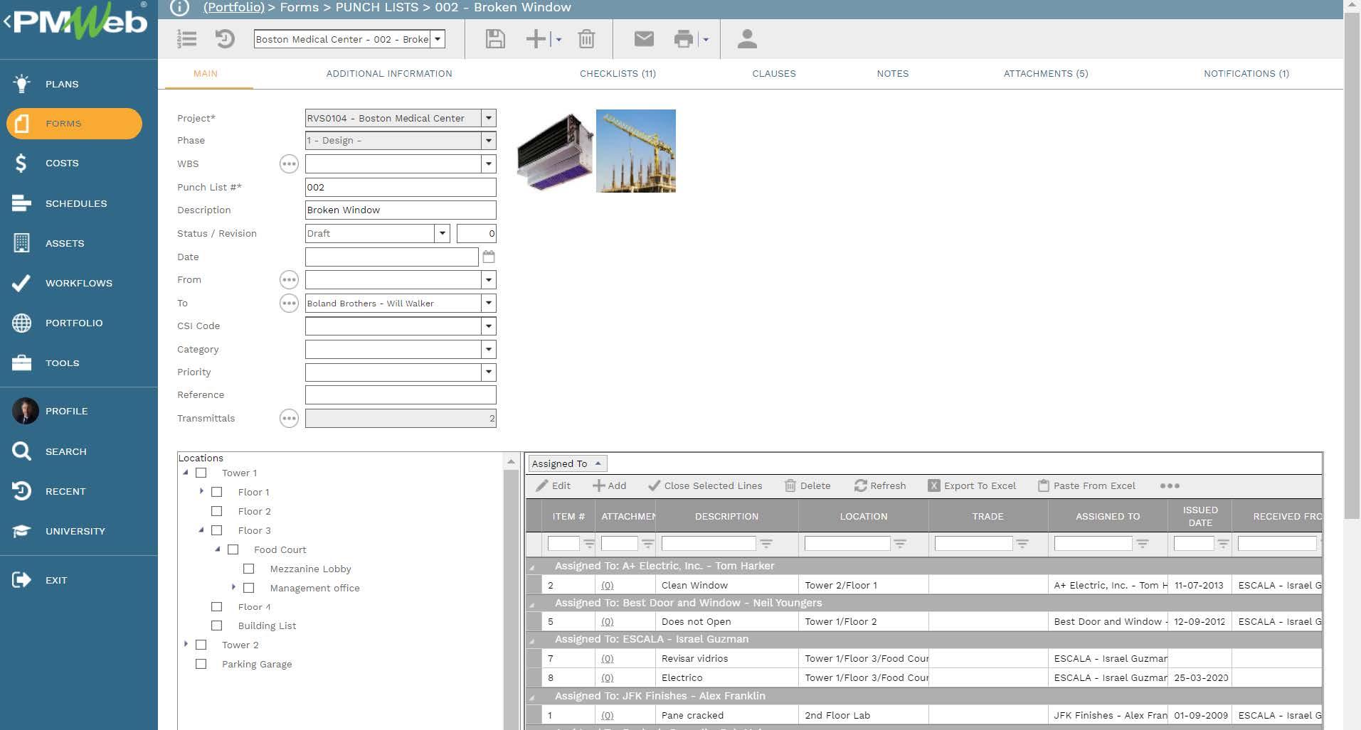 PMWeb 7 Forms Punch Lists Broken Window
Main