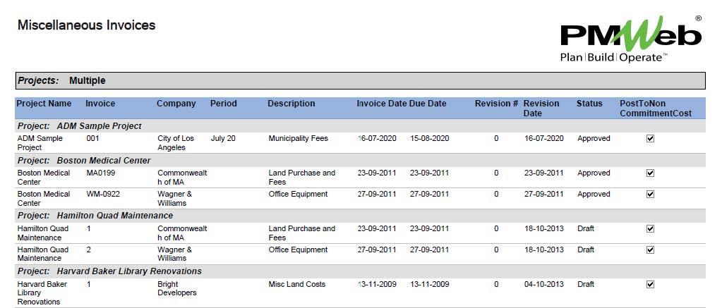 PMWeb 7 Miscellaneous invoices