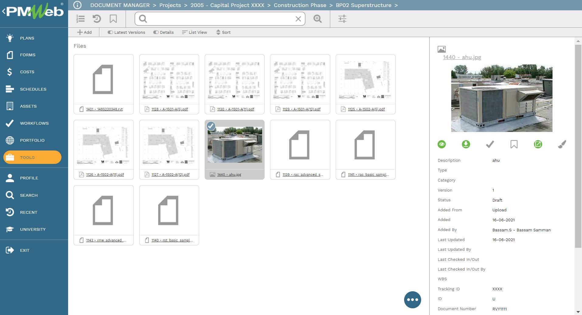 PMWeb 7 Document Manager Projects Capital Project Construction Phase BP02 Superstructure