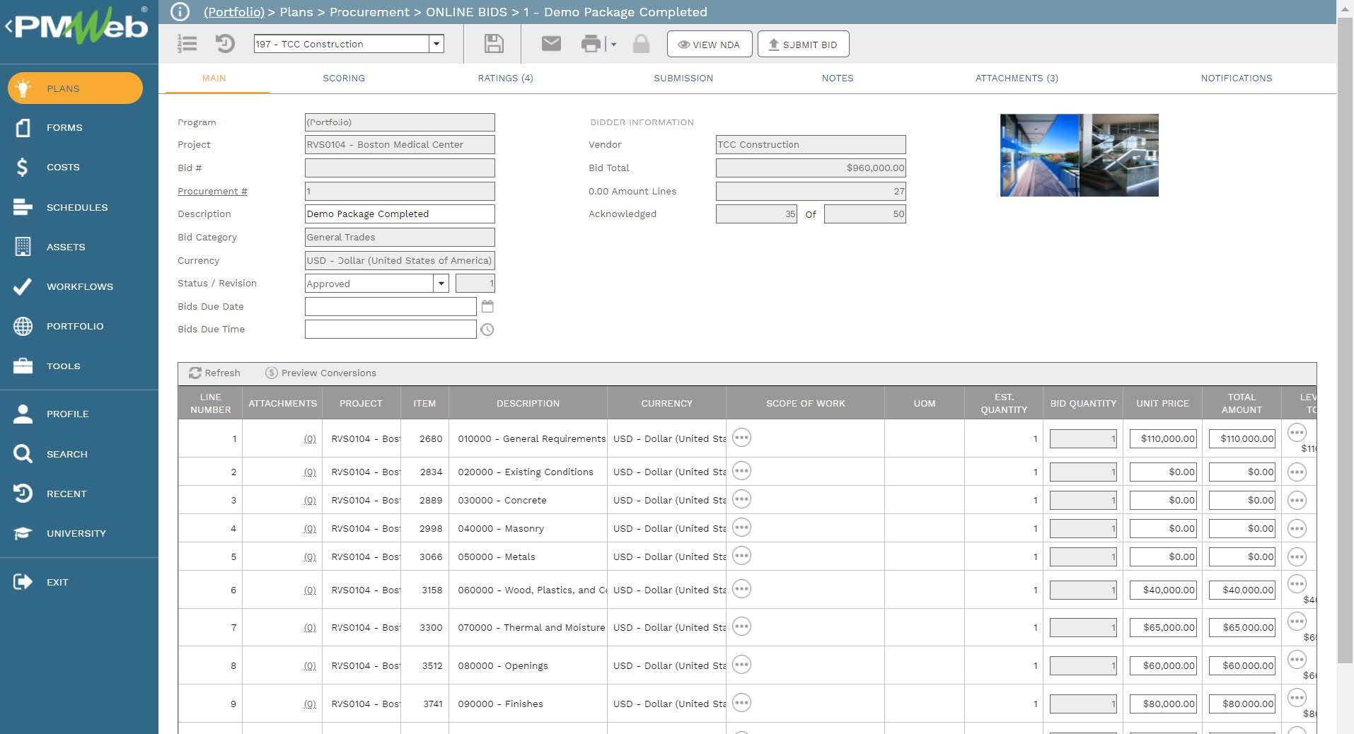 PMWeb 7 Plans Procurement Online Bids Demo Package Completed
Main